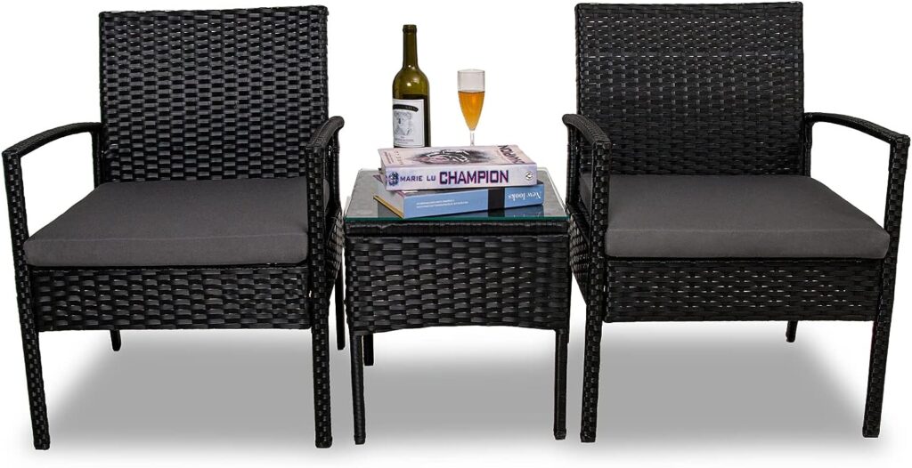 Cpintltr 3 Pieces Patio Furniture Sets Outdoor Wicker Bistro Set Rattan Chair Conversation Sets Modern Bistro Set PE Rattan Wicker Chairs with Table Garden Furniture for Backyard Lawn Balcony Grey