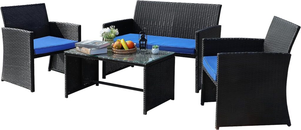 PAOLFOX 4 Piece Patio Set,Porch Furniture Set,Balcony Furniture,Wicker Patio Furniture Sets,Patio Conversation Sets,Outdoor Patio Set,Black